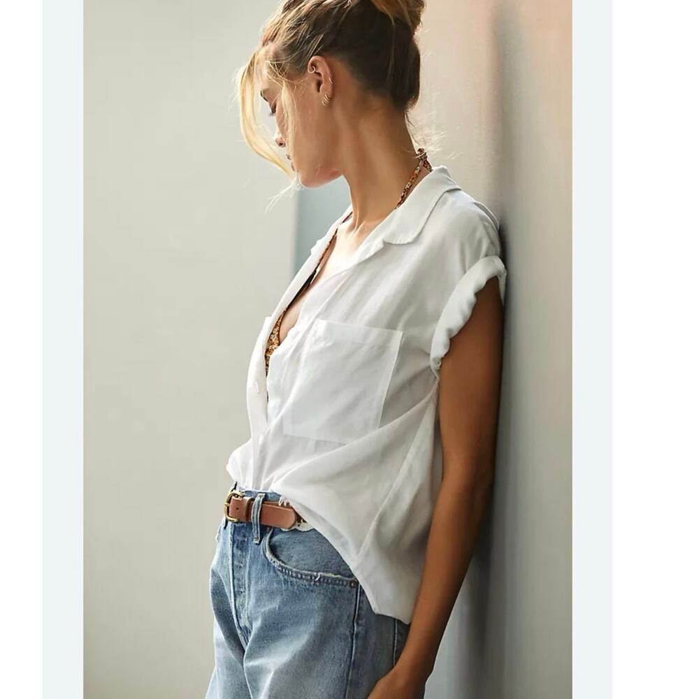 Anthropologie Cloth & Stone White Two Pocket Tencel Buttondown Top XS Shirt